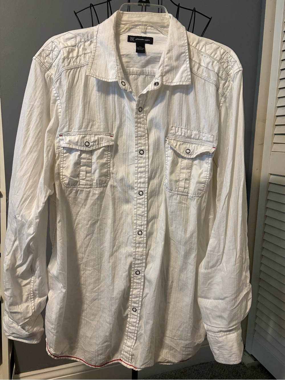 INC International Concepts White Casual Button-Down Shirt